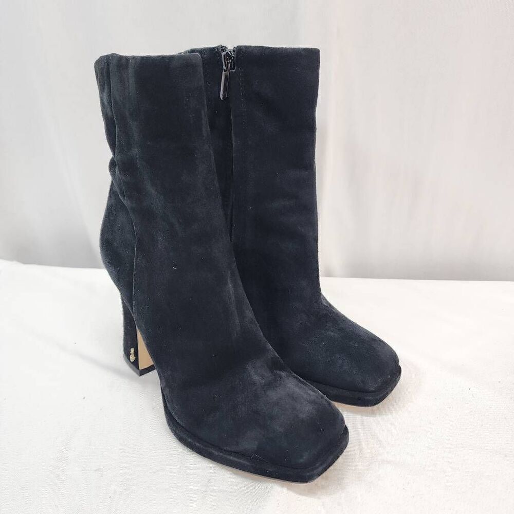 Sam Edelman Size 7.5 Women’s Jaye Boots Black Suede Block Heel Square Toe